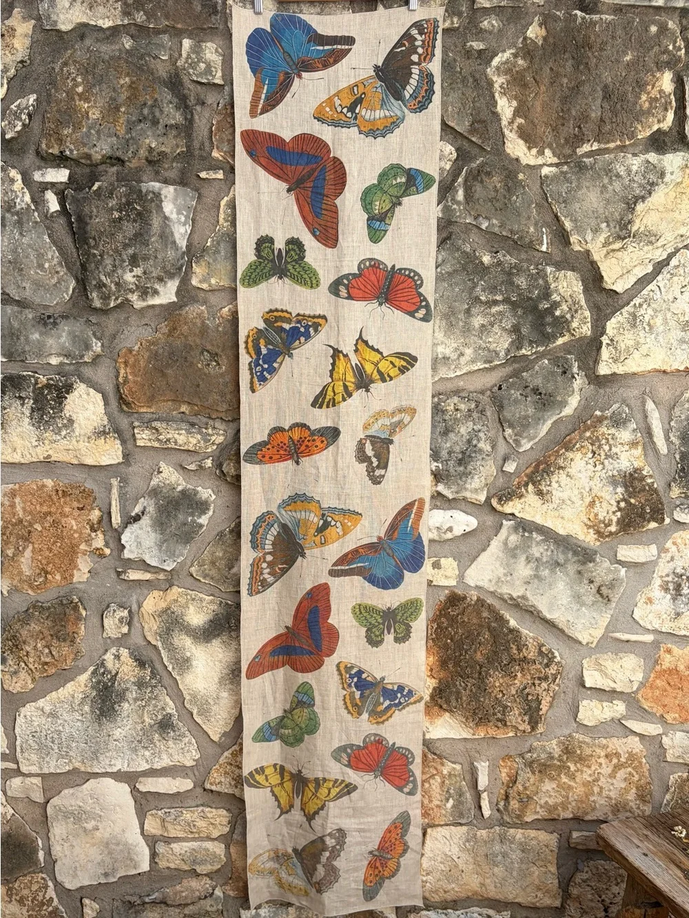 Vtg Linen Butterfly Accent Panel Tapestry Wall Hanging